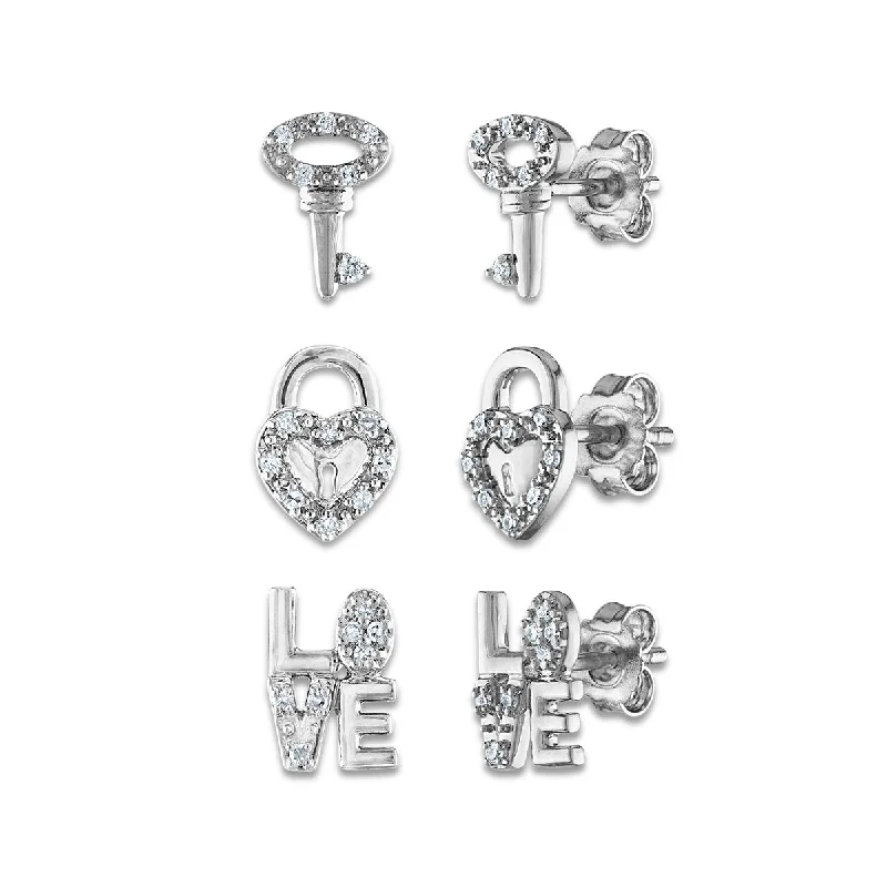 women wedding earrings -1/4 CTW Diamond 3-Pair Stud Earrings in Sterling Silver