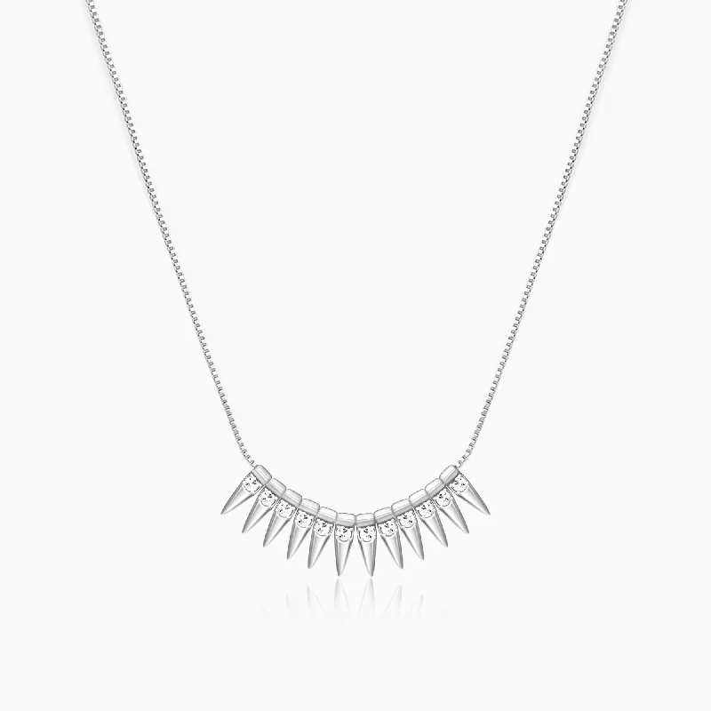 women custom necklaces -Silver Studded Spikes Necklace