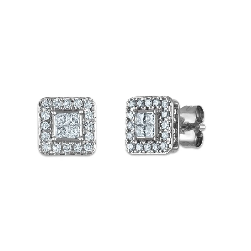 women hoop earrings -Red Hot Deal 1/2 CTW Princess Cut Lab Grown Diamond Halo Stud Earrings in 14KT White Gold