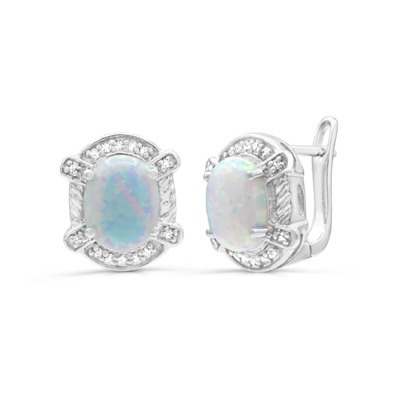 women glamorous earrings -Created Opal and White Sapphire Halo Earrings in Sterling Silver