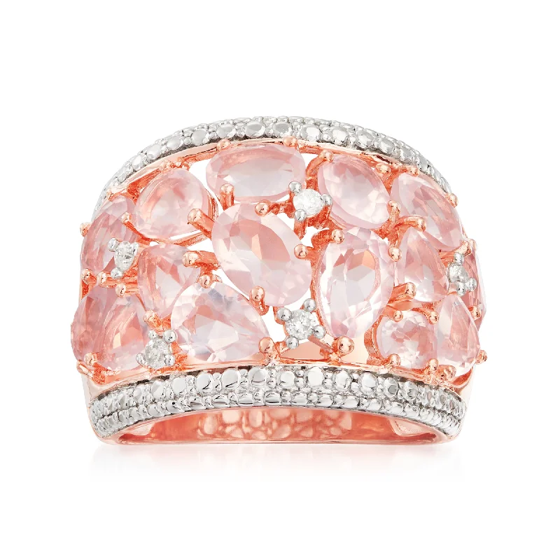 women classic princess-cut engagement rings -Ross-Simons Rose Quartz Dome Ring With Diamonds in Rose Sterling Silver