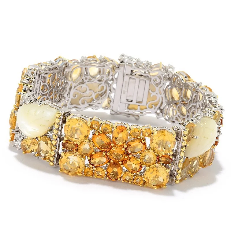 women classic bracelets -Dallas Prince Sterling Silver 7.25" Citrine & Multi Gem Panel Link Bracelet