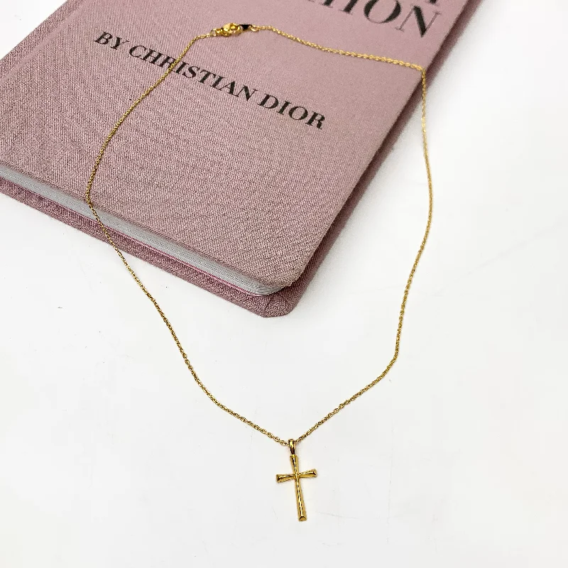 women sparkling diamond necklaces -Gold Tone Glory Chain Necklace With Cross Pendant