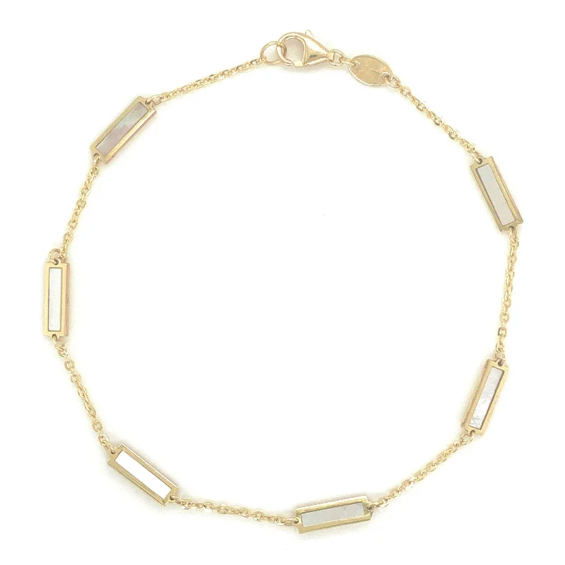 women stacked bangles -Joelle Mother of Pearl Stackable Bar Bracelet - 14K Gold Mother Of Pearl Bracelet