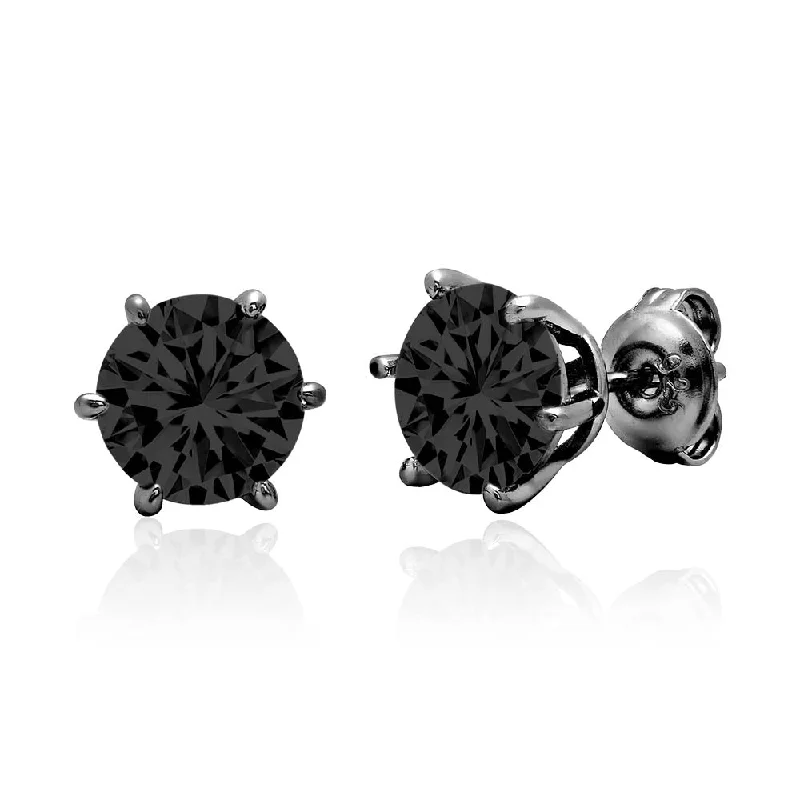 women statement gold earrings -Crislu Black Rhodium Sterling Silver Round Cubic Zirconia Solitaire Stud Earrings