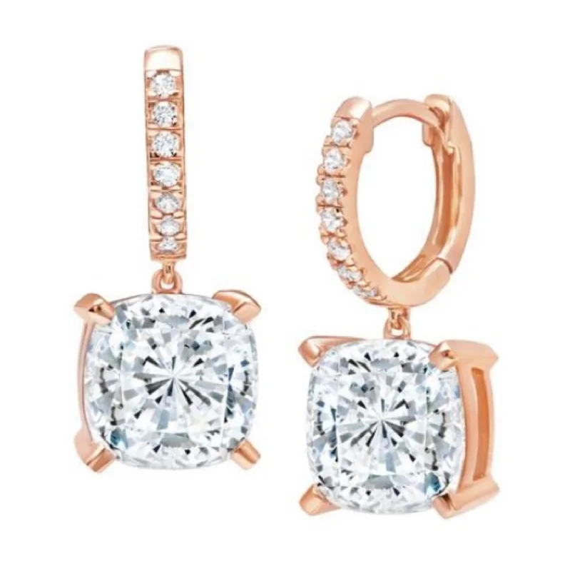 women luxury earrings for women -Crislu 18KT Rose Gold Plated Sterling Silver Cushion Cubic Zirconia Leverback Earrings