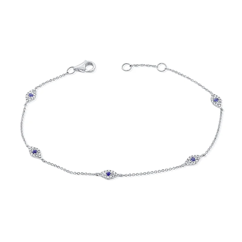 women elastic bracelets -Joelle Evil Eye Bracelet Sapphire & Diamond 14K White Gold