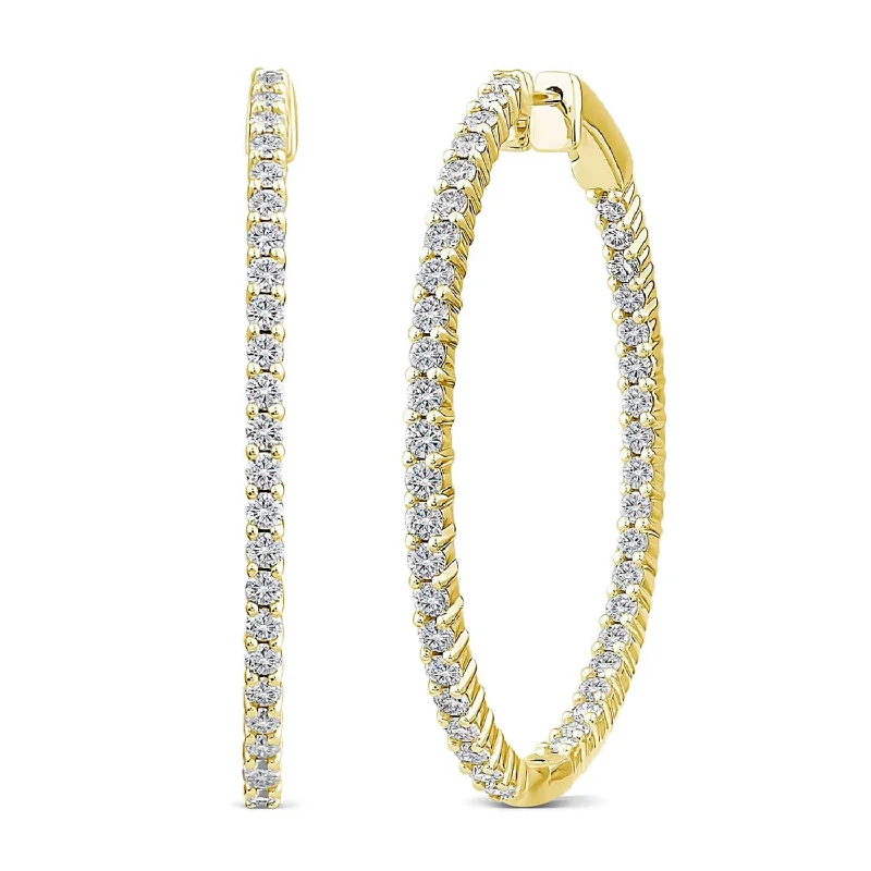 women stylish earrings -EcoLove 2 CTW Diamond In & Out Hoop Oval Shape Earrings in 14KT Yellow Gold