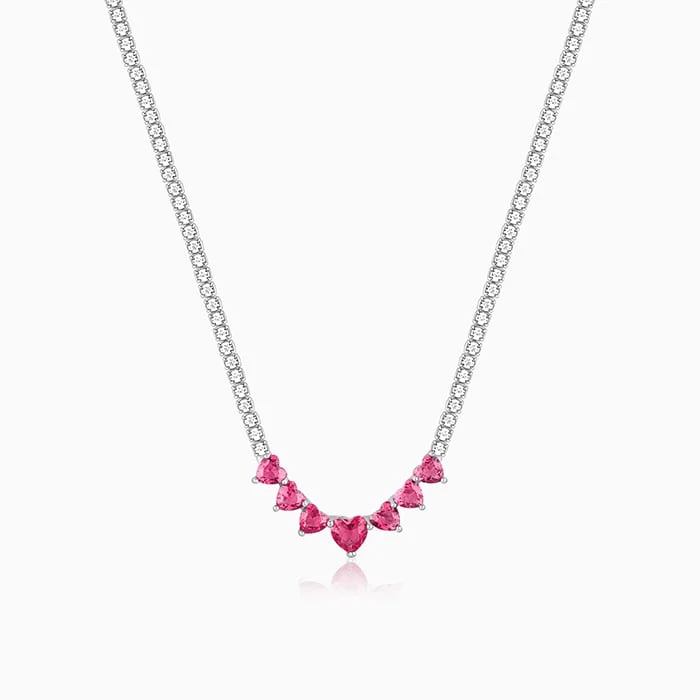 women layered gold necklaces -Silver Pink Heart Necklace