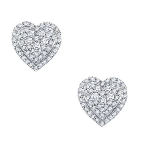 women radiant earrings -1/2 CTW Diamond Heart Stud Earrings in 10KT White Gold