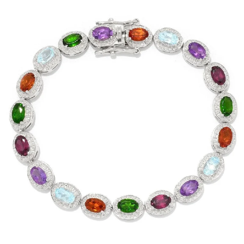 women cuff bangles -Sterling Silver 7.25" 6 x 4mm Multi Gemstone Line Bracelet