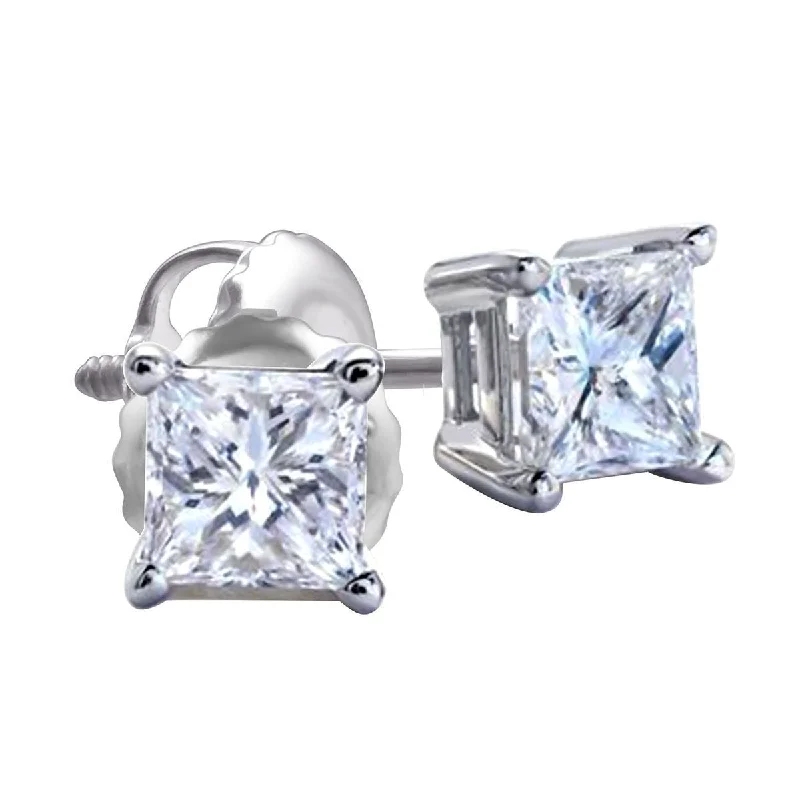 women trendy earrings -Premiere 3/4 CTW Diamond Solitaire Stud Earrings in 14KT White Gold