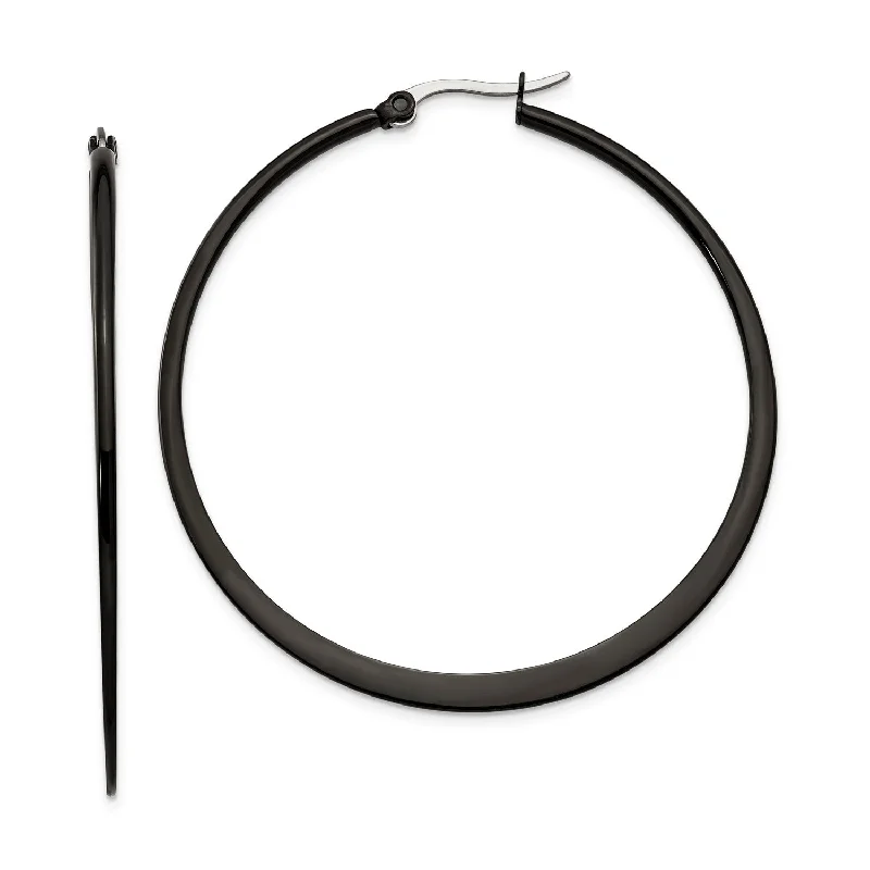 women eco-friendly earrings -Stainless Steel Black IP plated 55mm Hoop Earrings