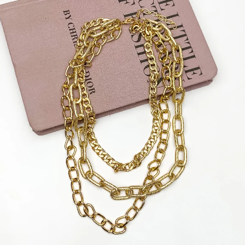 women infinity necklaces -Balcony Brunch Multi Strand Chain Necklace in Gold Tone