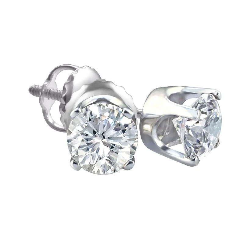 women diamond earrings -Royale 1 CTW Diamond Solitaire Stud Earrings in 14KT White Gold