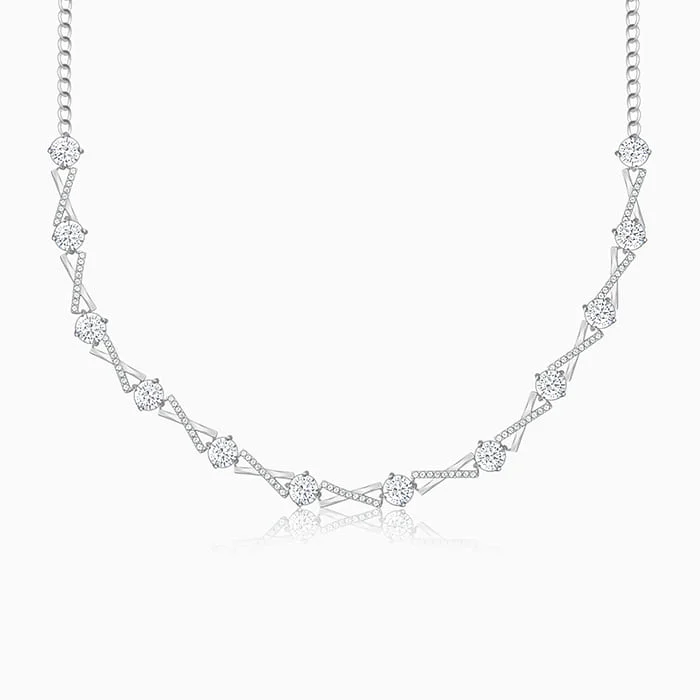 women chic necklaces -Silver Zircon Excess Necklace