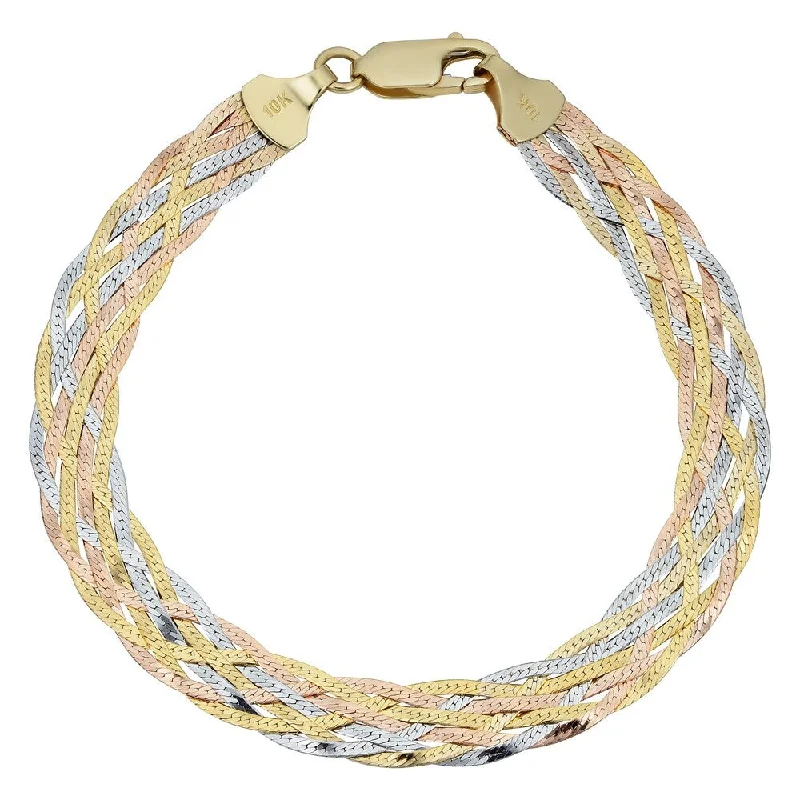 women infinity bangles -Fremada 10k Tricolor Gold 7-strand Braided Herringbone Bracelet (7.5-inch)