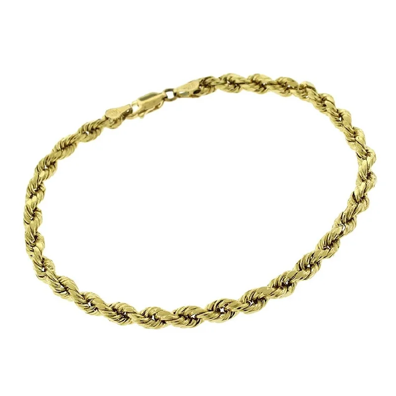 women luxury bangles -10K Yellow Gold 4MM Hollow Rope Diamond-Cut Link Bracelet 8", Gold Bracelet for Men & Women, 100% Real 10K Gold