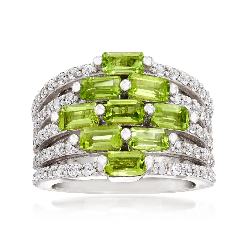 women vintage diamond engagement rings -Ross-Simons Peridot and . White Topaz Multi-Row Ring in Sterling Silver