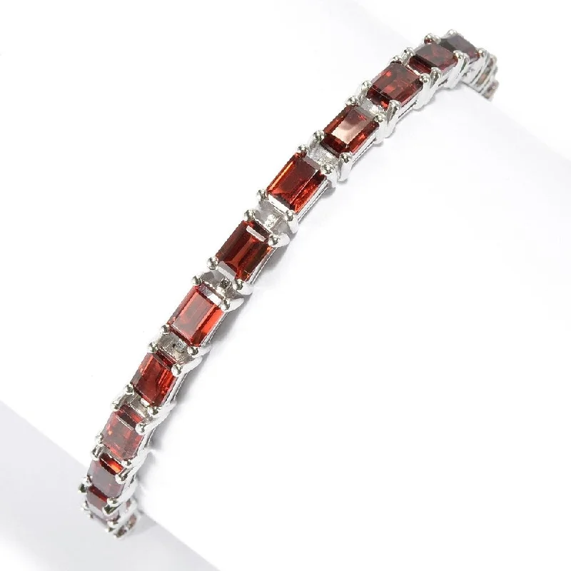 women eco-conscious bangles -Sterling Silver Baguette Garnet Line Bracelet