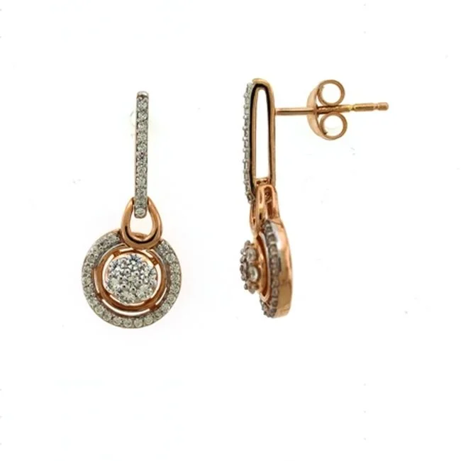 women handcrafted earrings -1/2 CTW Diamond Drop & Dangle Halo Earrings in 10KT Rose Gold