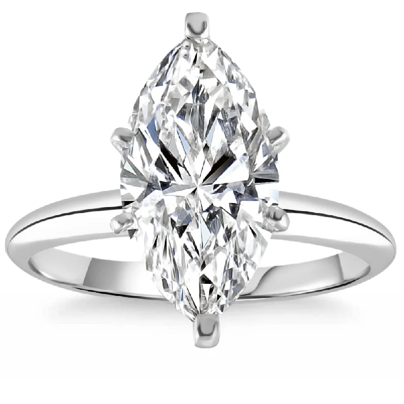 women bold engagement rings -3.17Ct White Gold Certified Lab Grown Marquise Diamond Engagement Ring