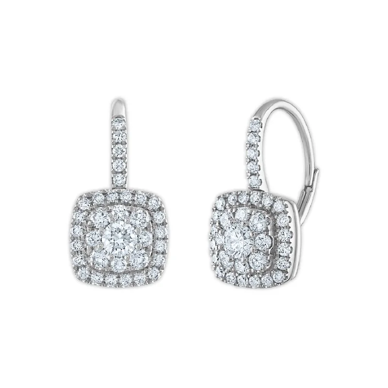 women vintage earrings -Signature EcoLove 1-1/10 CTW Lab Grown Diamond Cluster Halo Cushion Shaped Earrings in 14KT White Gold