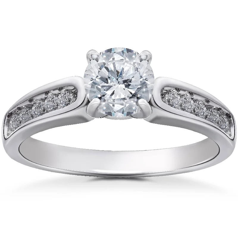 women chic engagement rings -Diamond Engagement Ring 1 ct14K White Gold Solitaire Channel Set