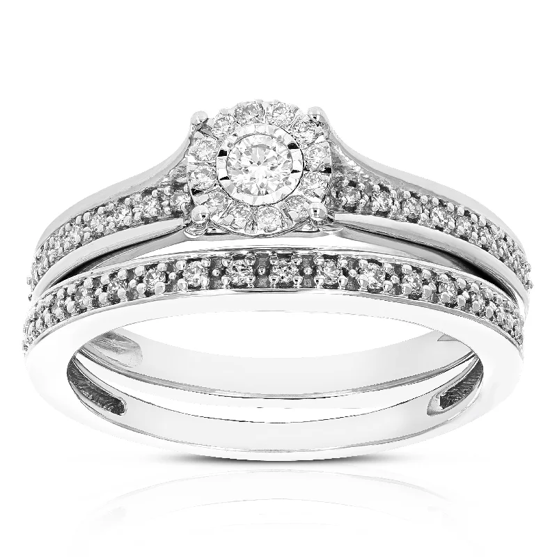 women unique diamond engagement rings -1/3 cttw Round Cut Lab Grown Diamond Bridal Set .925 Sterling Silver Prong Set