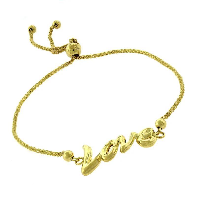 women vibrant bangles -14K Yellow Gold Womens Fancy Love Charm Adjustable Slider Bracelet Chain