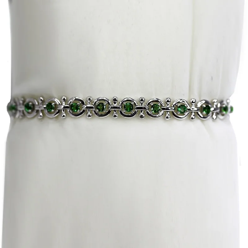 women engraved bracelets -925 Sterling Silver Green Tourmaline Bracelet