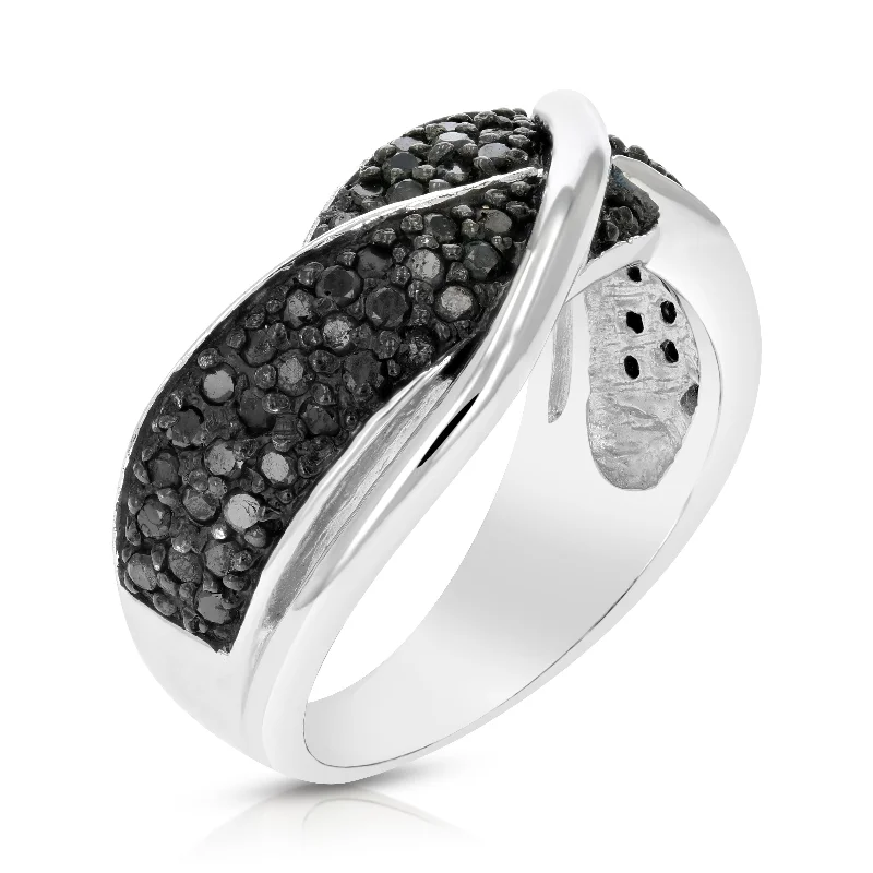 women chic engagement rings -3/4 cttw Black Diamond Ring .925 Sterling Silver with Rhodium Plating