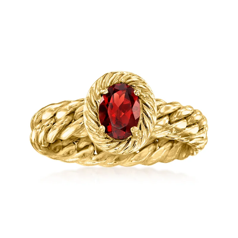 women bridal engagement rings -Ross-Simons Garnet Curb-Link Ring in 14kt Yellow Gold