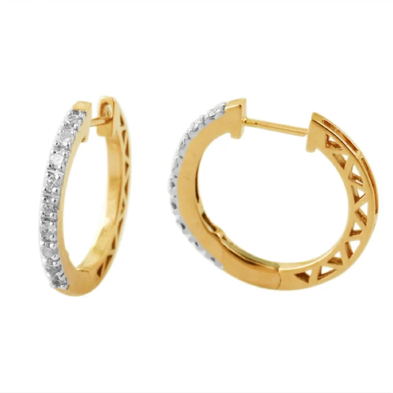 women shimmering earrings -1/4 CTW Diamond Hoop Earrings in 10KT Yellow Gold