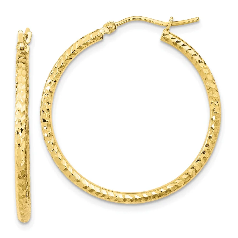 women artistic earrings -10KT Yellow Gold 30X2MM Diamond-cut Hoop Earrings