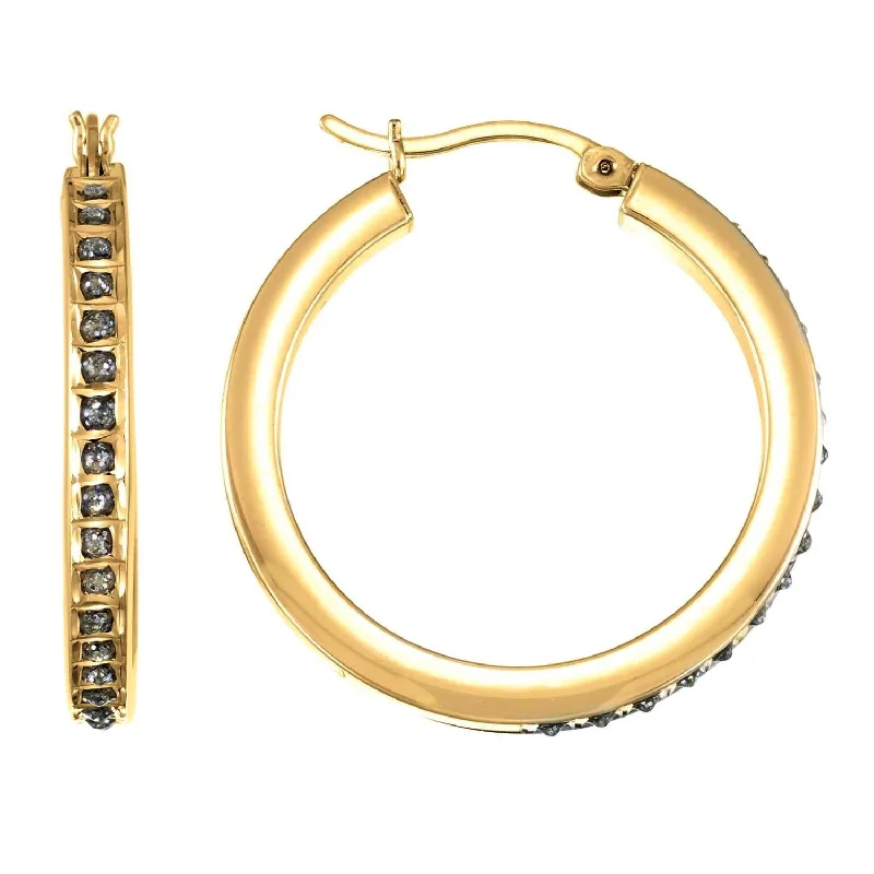 women silver hoop earrings -Diamond Fascination 14KT Yellow Gold 15MM Diamond Accent Hoop Earrings