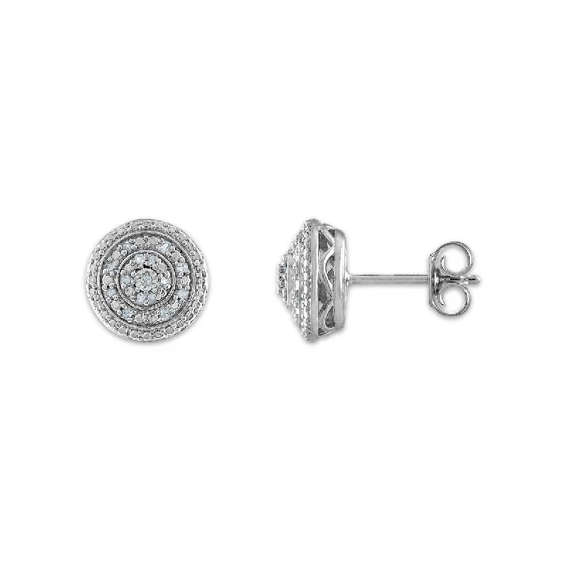 women gold stud earrings -Sterling Silver 1/10 CTW Diamond Cluster Stud Earrings