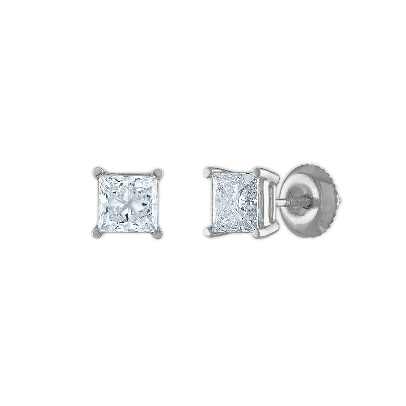 women handcrafted earrings -Signature Certificate EcoLove 1-1/2 CTW Princess Cut Lab Grown Diamond Solitaire Stud Earrings in 14KT White Gold