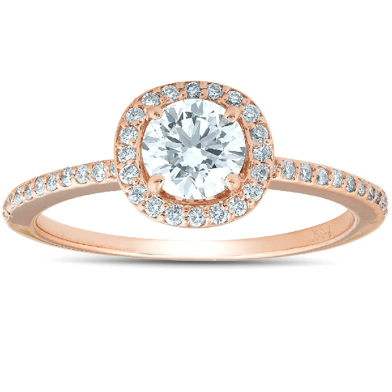 women bold engagement rings -1 1/4ct Cushion Halo Rose Gold Lab Grown Diamond Engagement Ring 14K