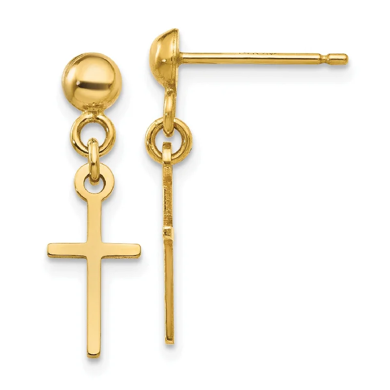 women long earrings -14KT Yellow Gold 19X6MM Drop & Dangle Cross Earrings