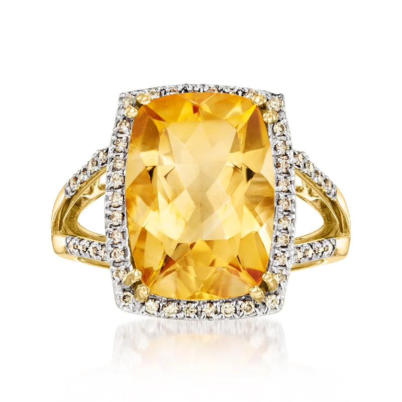 women modern solitaire engagement rings -Ross-Simons Citrine and . Champagne Diamond Ring in 14kt Yellow Gold