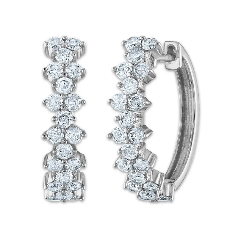 women statement earrings -1 CTW Diamond Hoop Earrings in 10KT White Gold