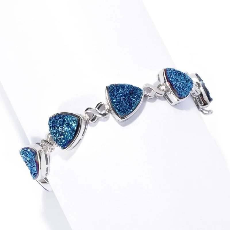 women fashion bangles -925 Sterling Silver Blue Drusy Bracelet