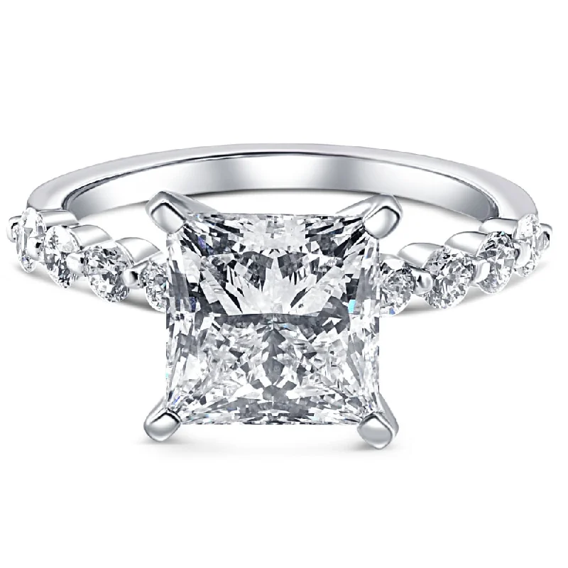 women high-quality engagement rings -Certified 4.59Ct Princess Cut Diamond Engagement Ring White Gold Lab Grown