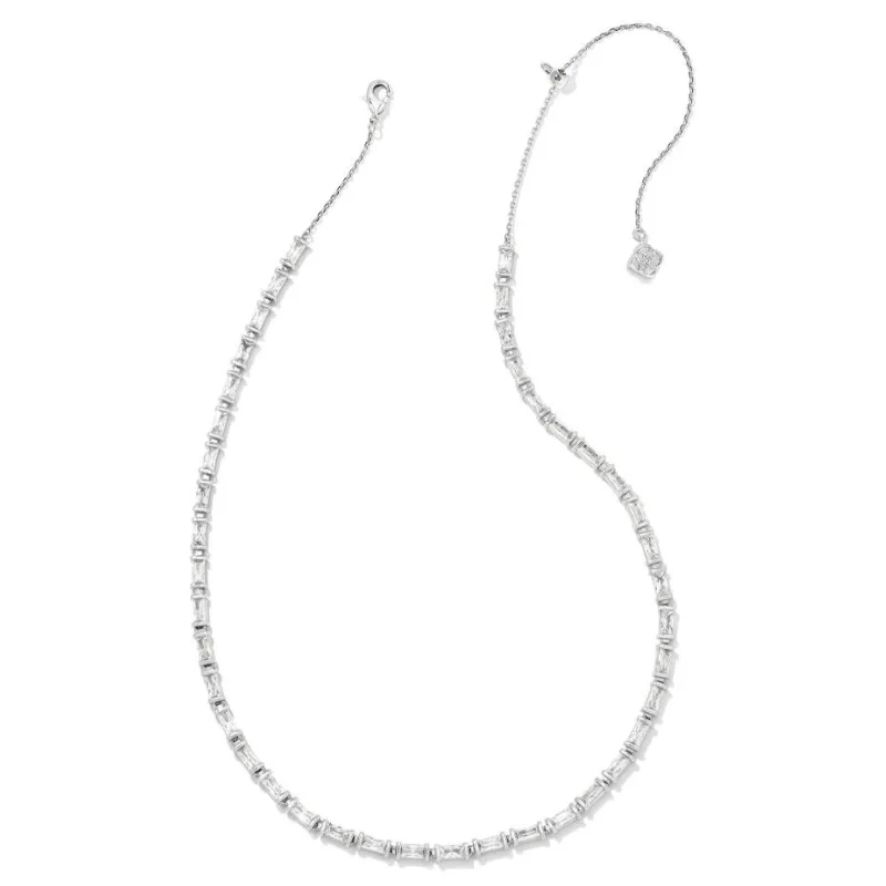 women statement necklaces -Kendra Scott | Juliette Silver Strand Necklace in White Crystal