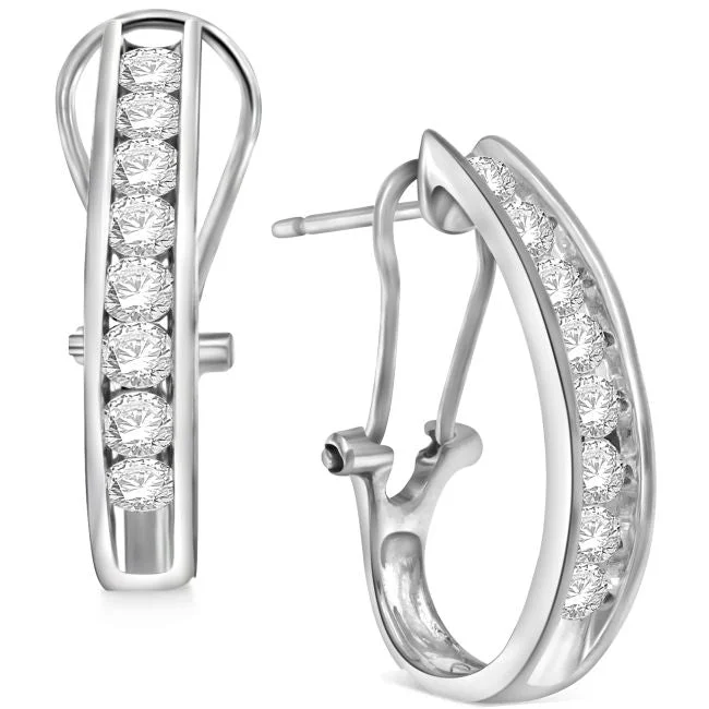 women boho earrings -1 CTW Diamond Hoop Earrings in 10KT White Gold