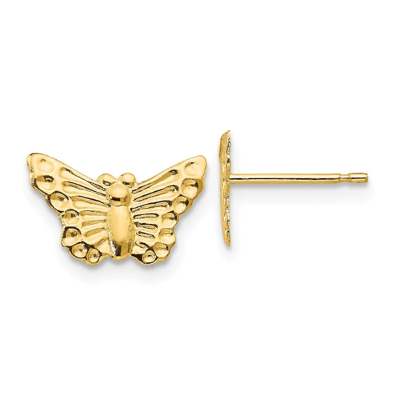 women minimalistic earrings -14KT Yellow Gold 12X8MM Butterfly Stud Earrings