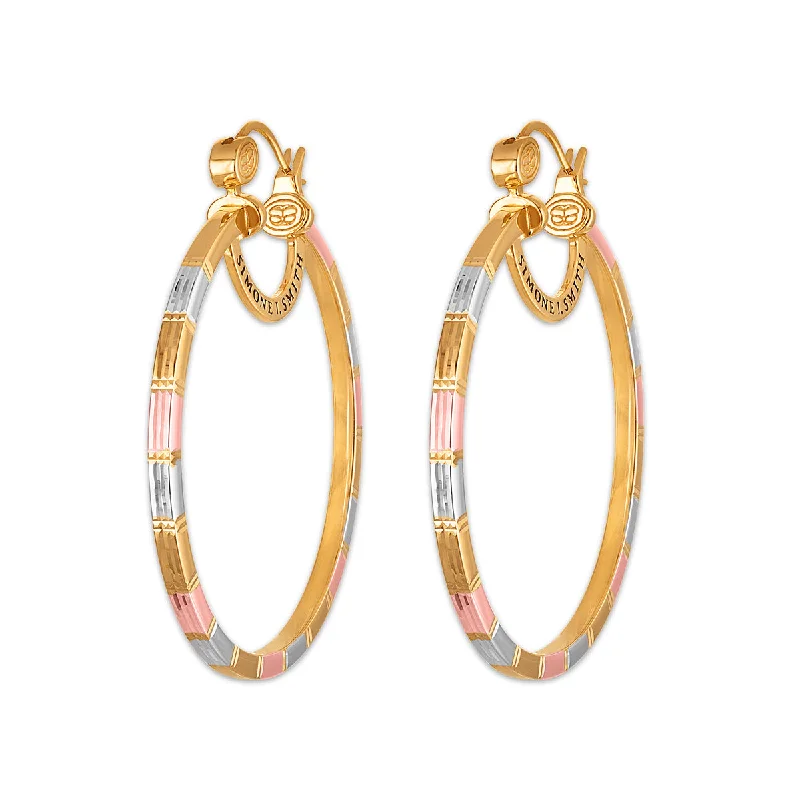 women bridal earrings -Simone I Smith Collection 50MM Tri-Color Hoop in 18K Gold Plated Sterling Silver