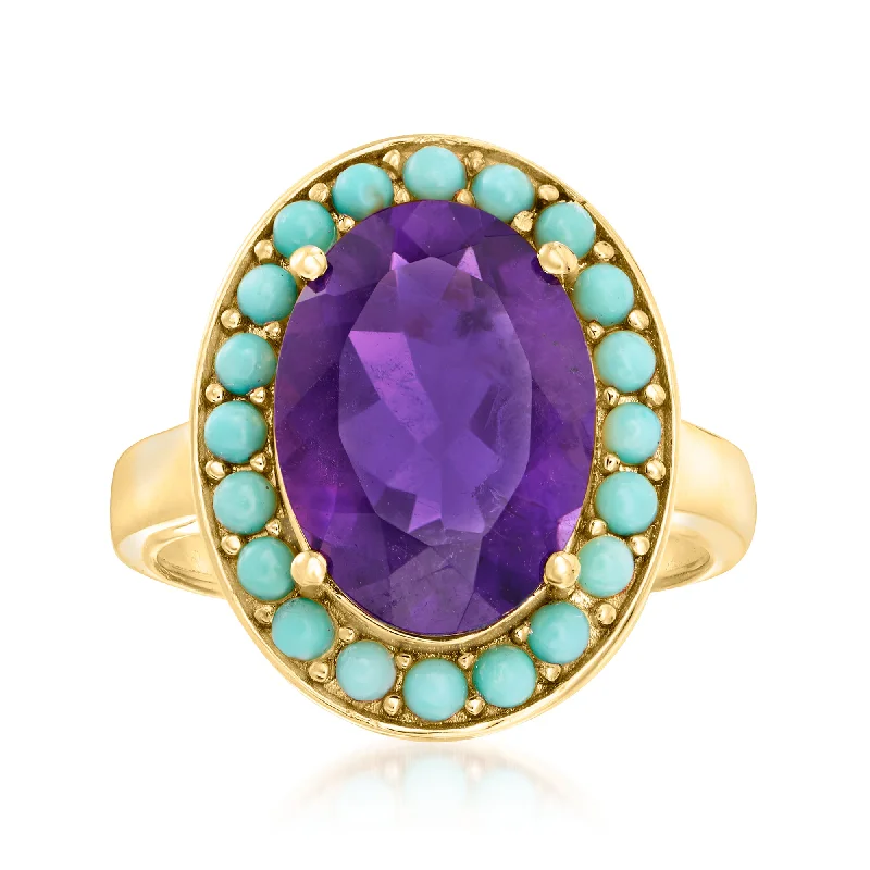 women modern solitaire engagement rings -Ross-Simons Turquoise and Amethyst Halo Ring in 18kt Gold Over Sterling