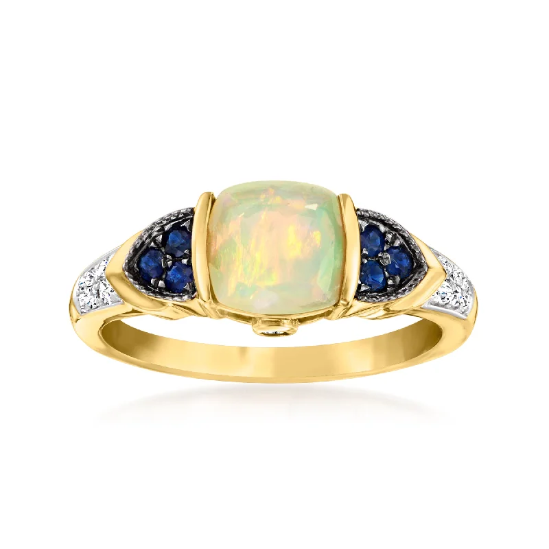 women engagement rings with sapphire -Ross-Simons Ethiopian Opal Ring With Diamonds and . Sapphires in 14kt Yellow Gold